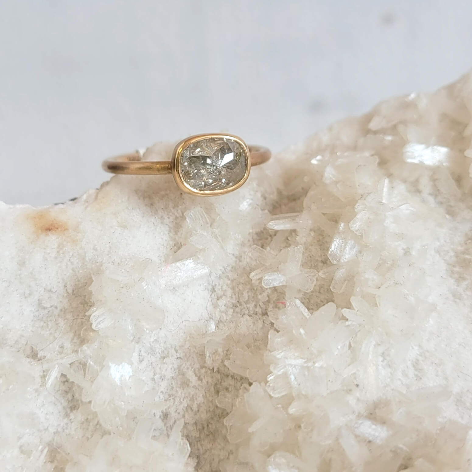 Rose Cut Rectangle Ice Diamond Ring in Yellow Gold