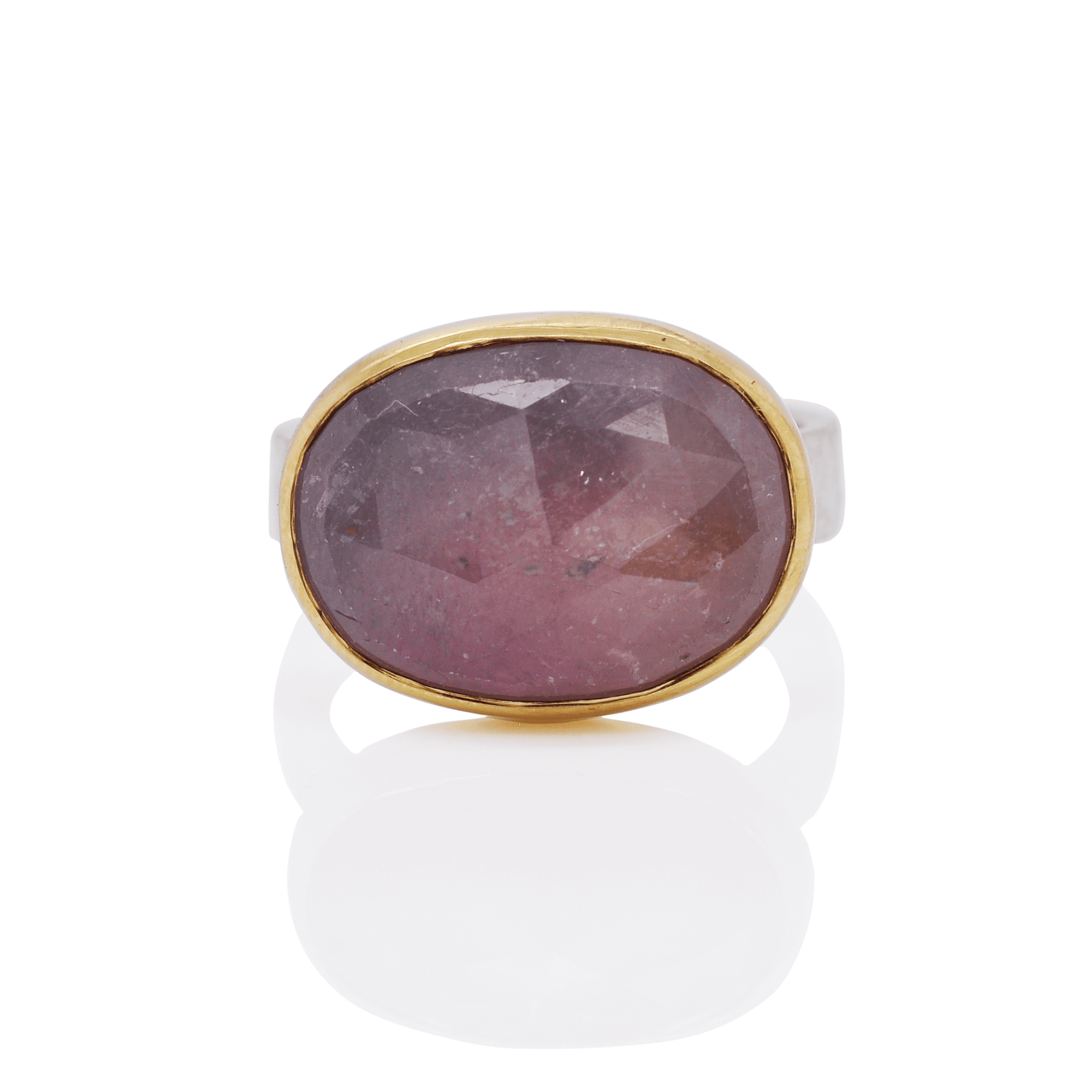 Rose Cut Sapphire Ring in Yellow Gold and Silver