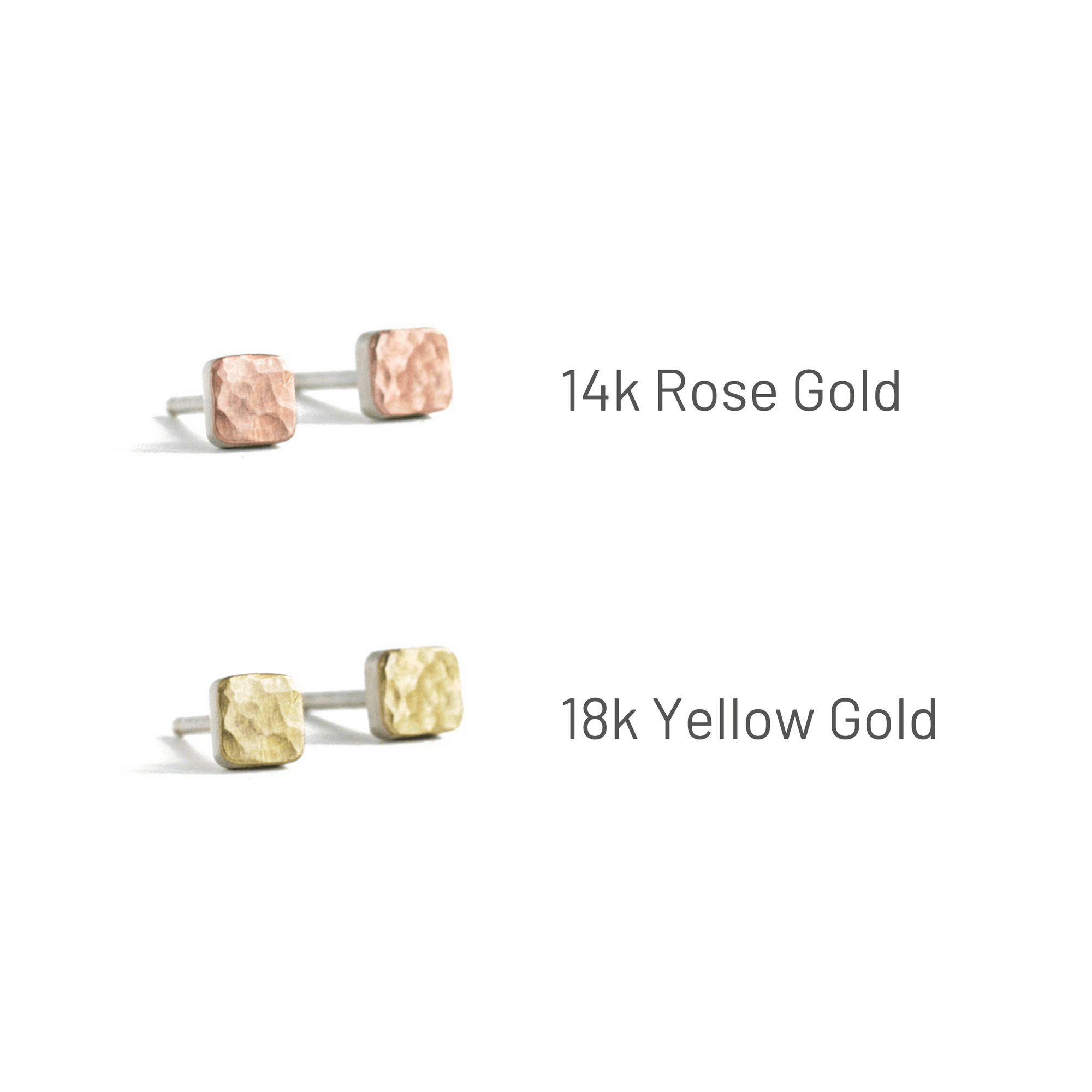 Hammered gold and silver studs in yellow gold and rose gold. Handmade with recycled metal.
