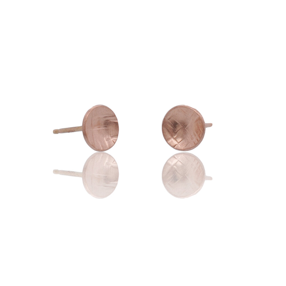 6mm Concave Round Studs in Linear Hammered Rose Gold