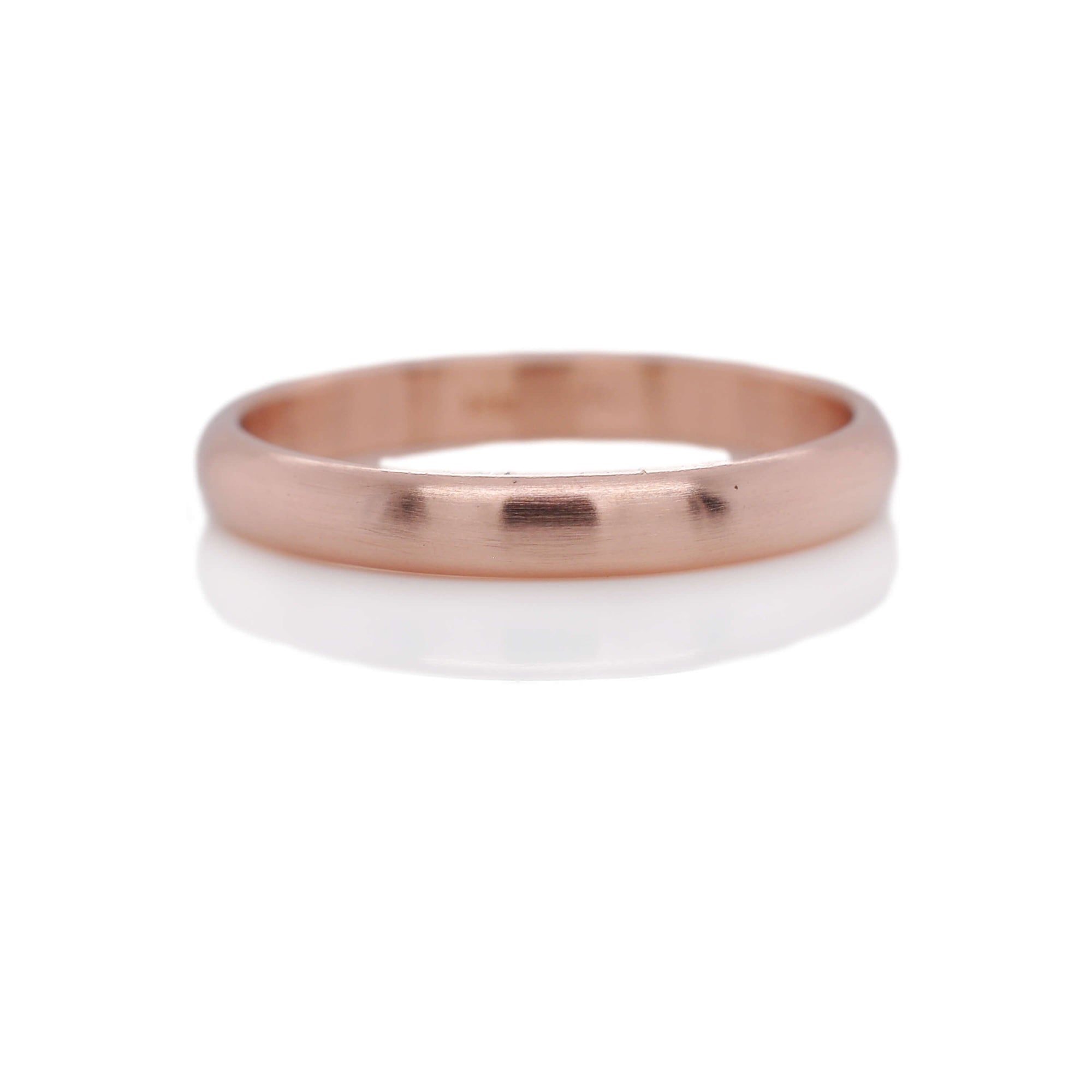 Low dome band in 14k rose gold. Handmade with recycled metal.