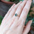 Teal rose cut Ethiopian sapphire ring in hand hammered rose gold.