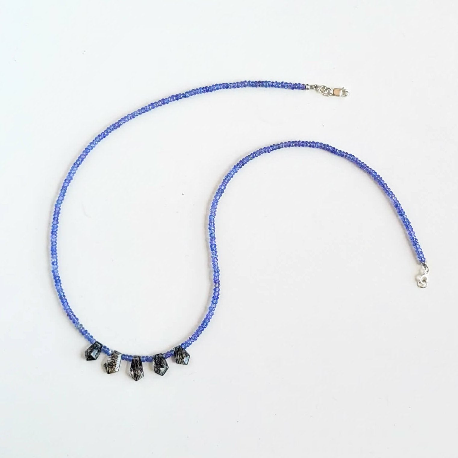 Tanzanite Faceted Bead Strand with Tourmalated Quartz Daggers