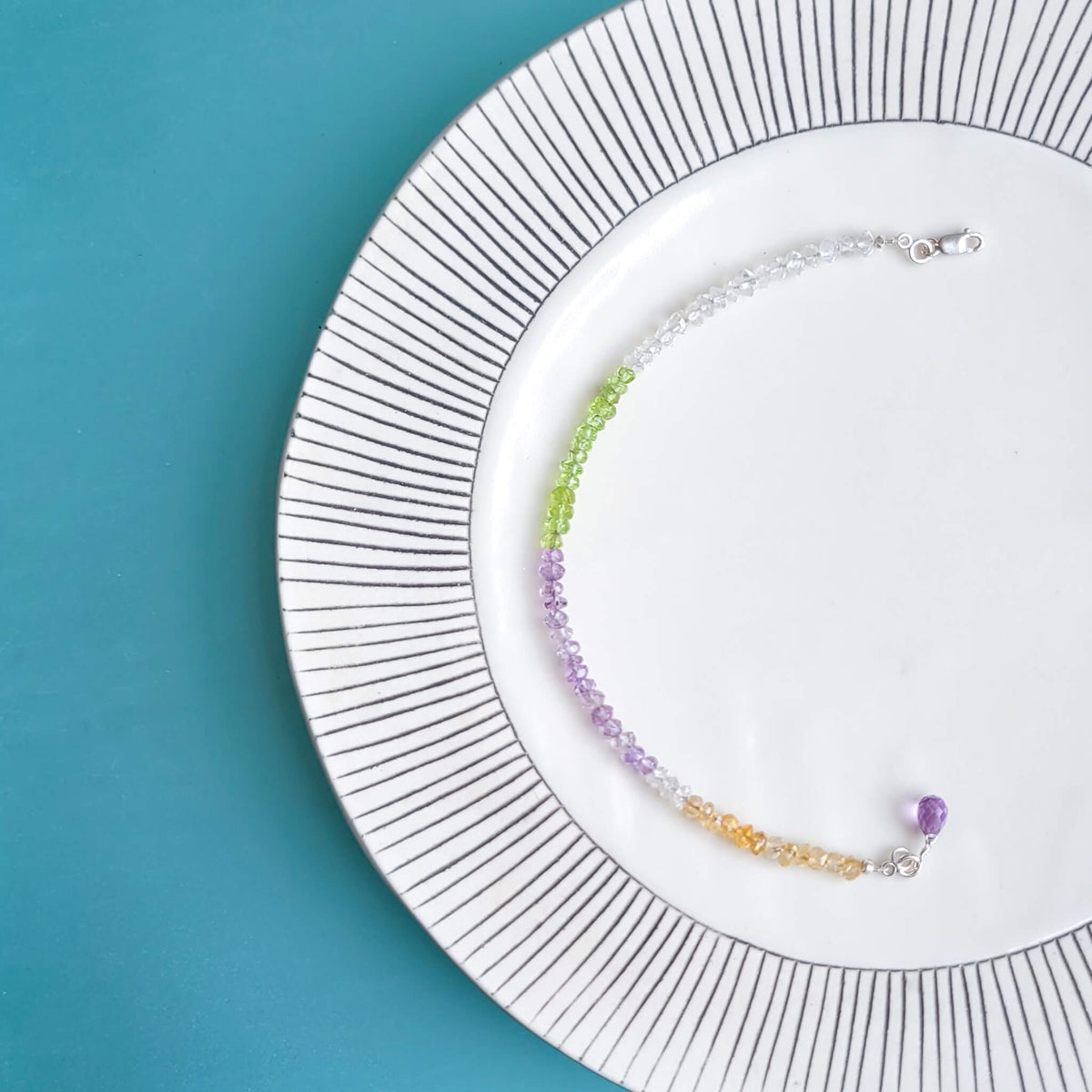 Faceted Amethyst, Citrine, Peridot and Quartz Bracelet