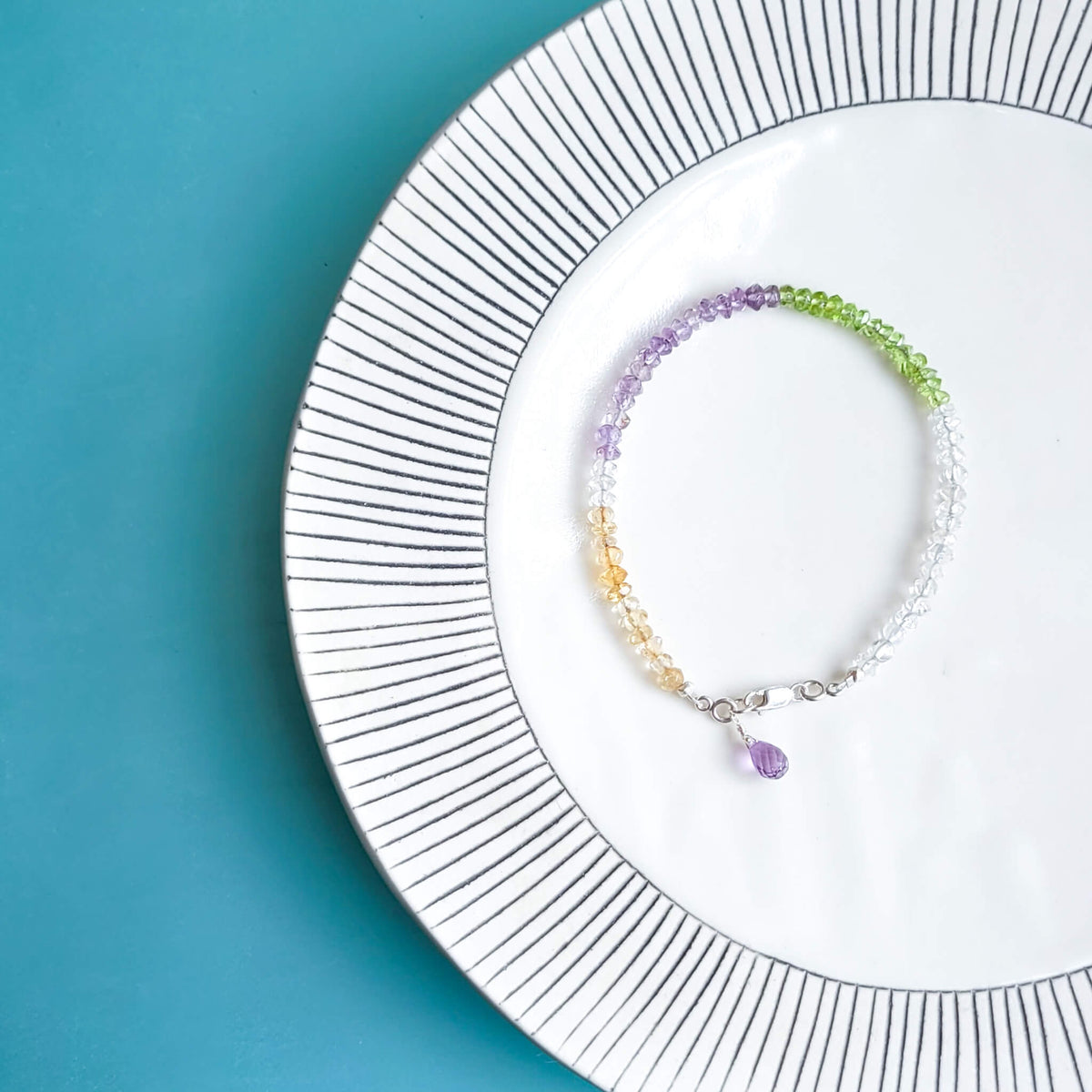 Faceted Amethyst, Citrine, Peridot and Quartz Bracelet