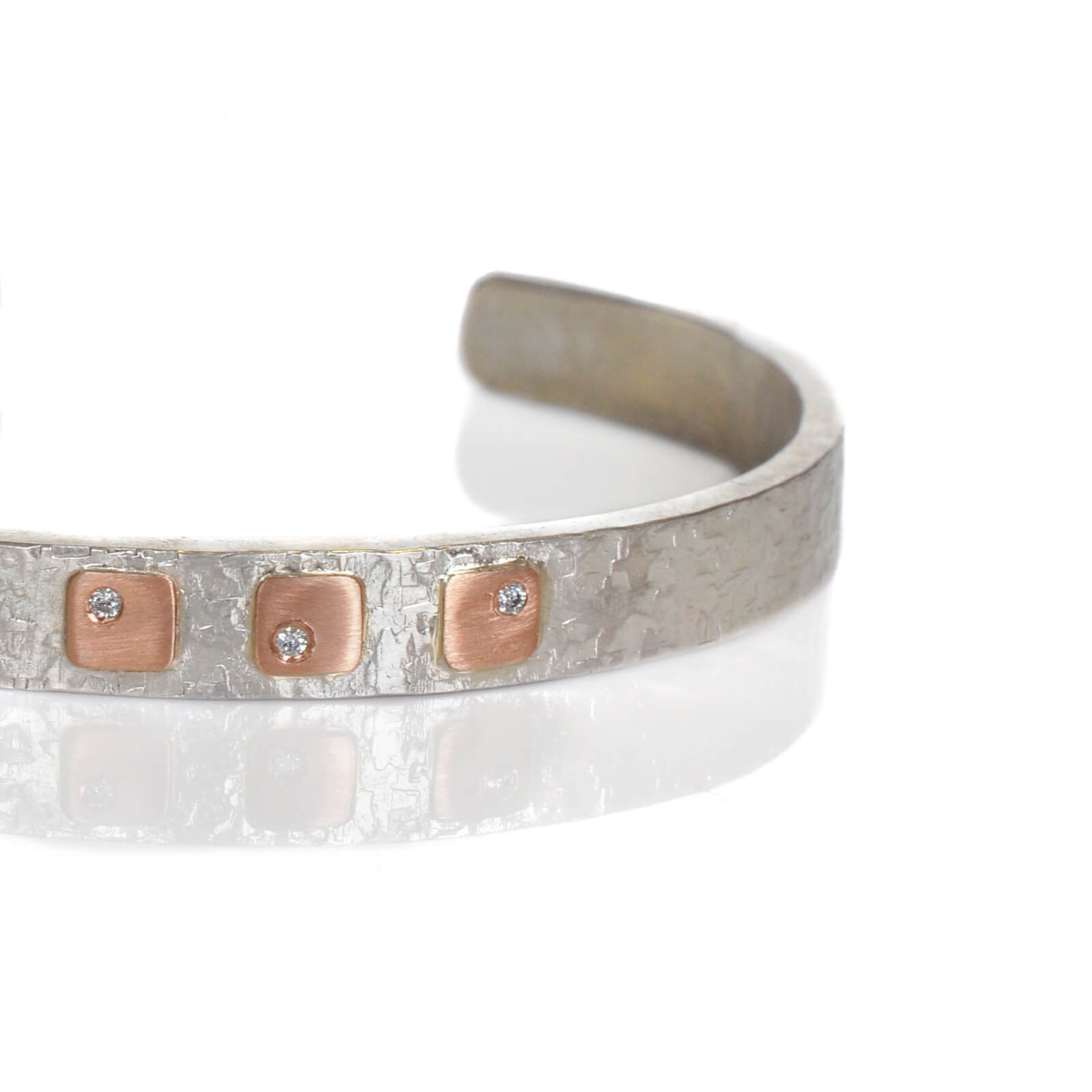 6mm Cell Cuff in Hammered Sterling Silver with White Diamond Accent