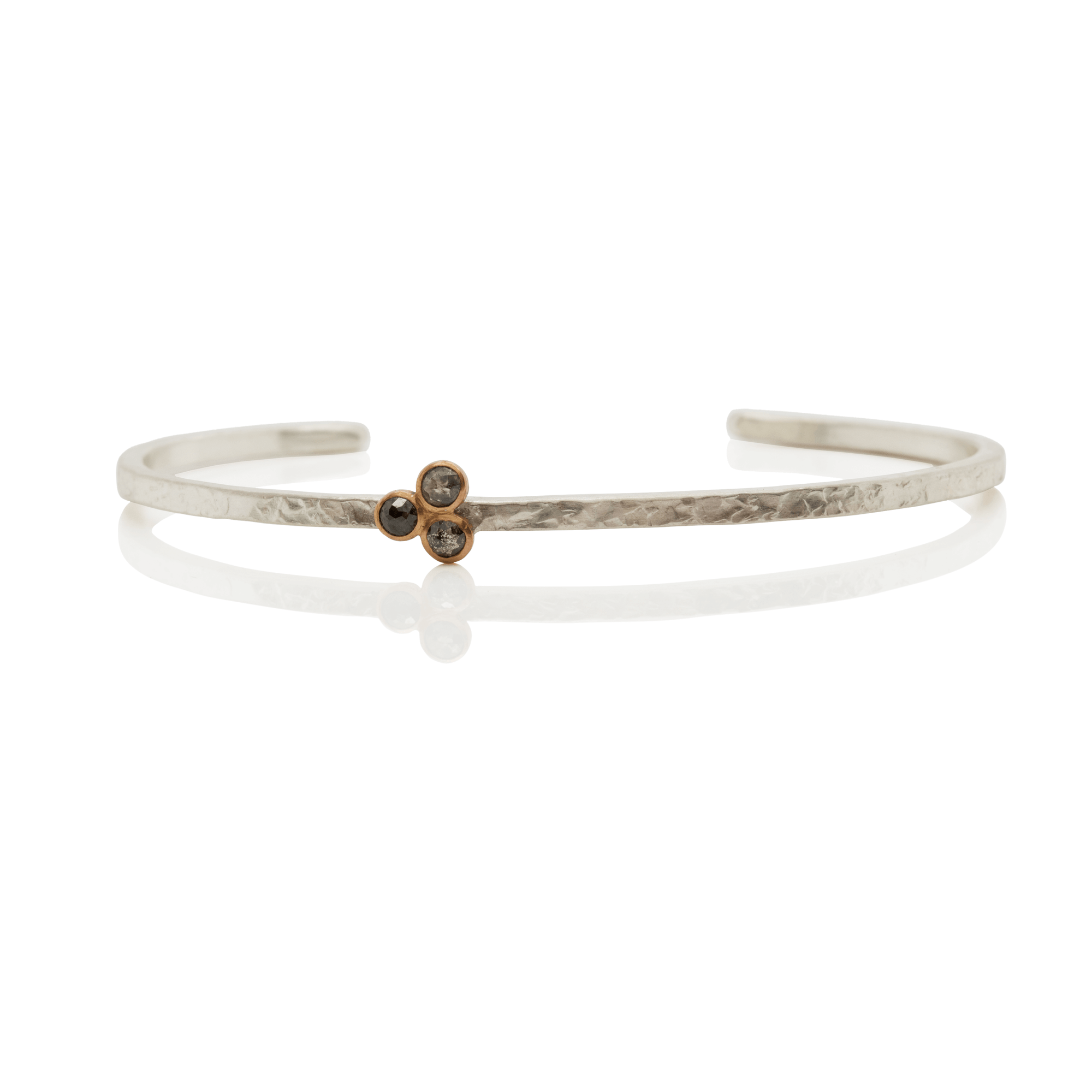 2mm Hammered Sterling Silver Cuff with Salt and Pepper Diamond Accents