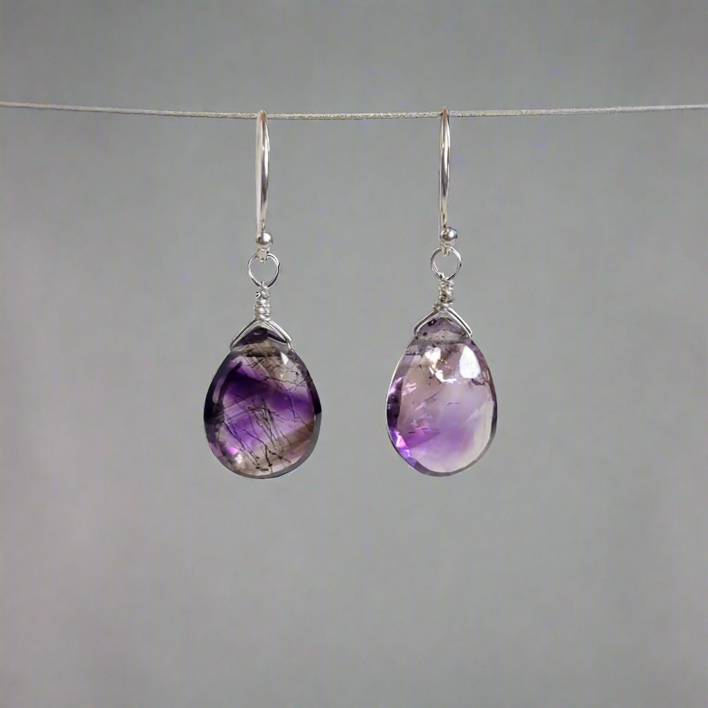 Tourmalated Amethyst Gem Drop Earrings