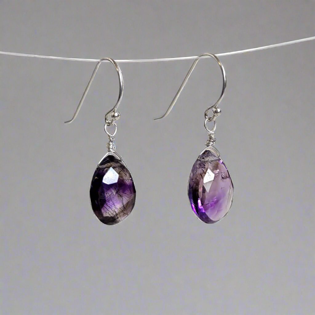 Tourmalated Amethyst Gem Drop Earrings