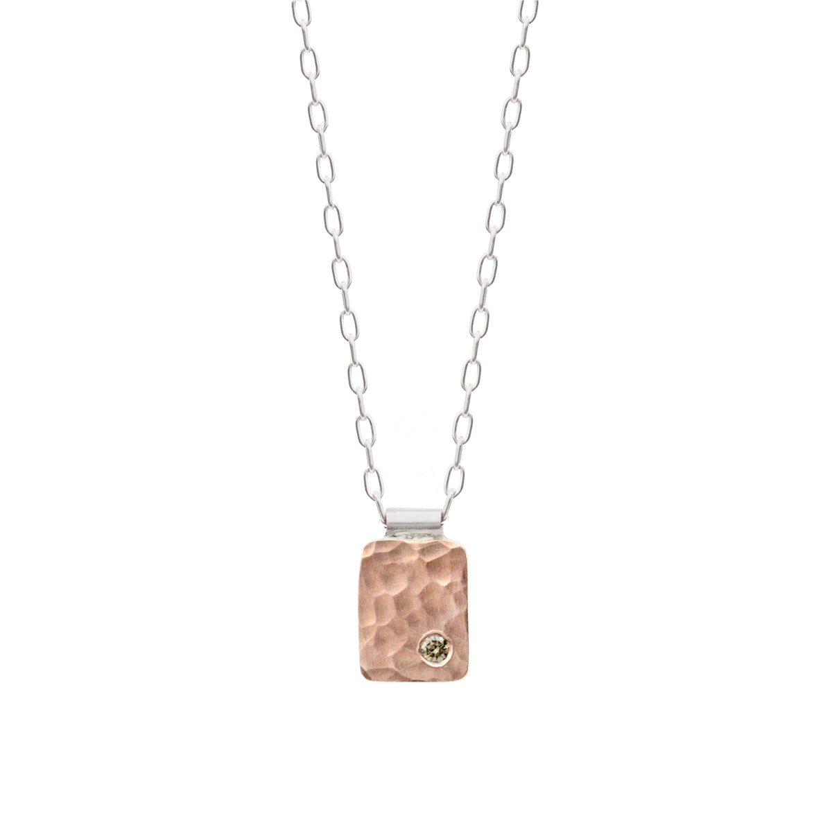 Rectangle Cell Pendant in Hammered Rose Gold with Diamond Accent
