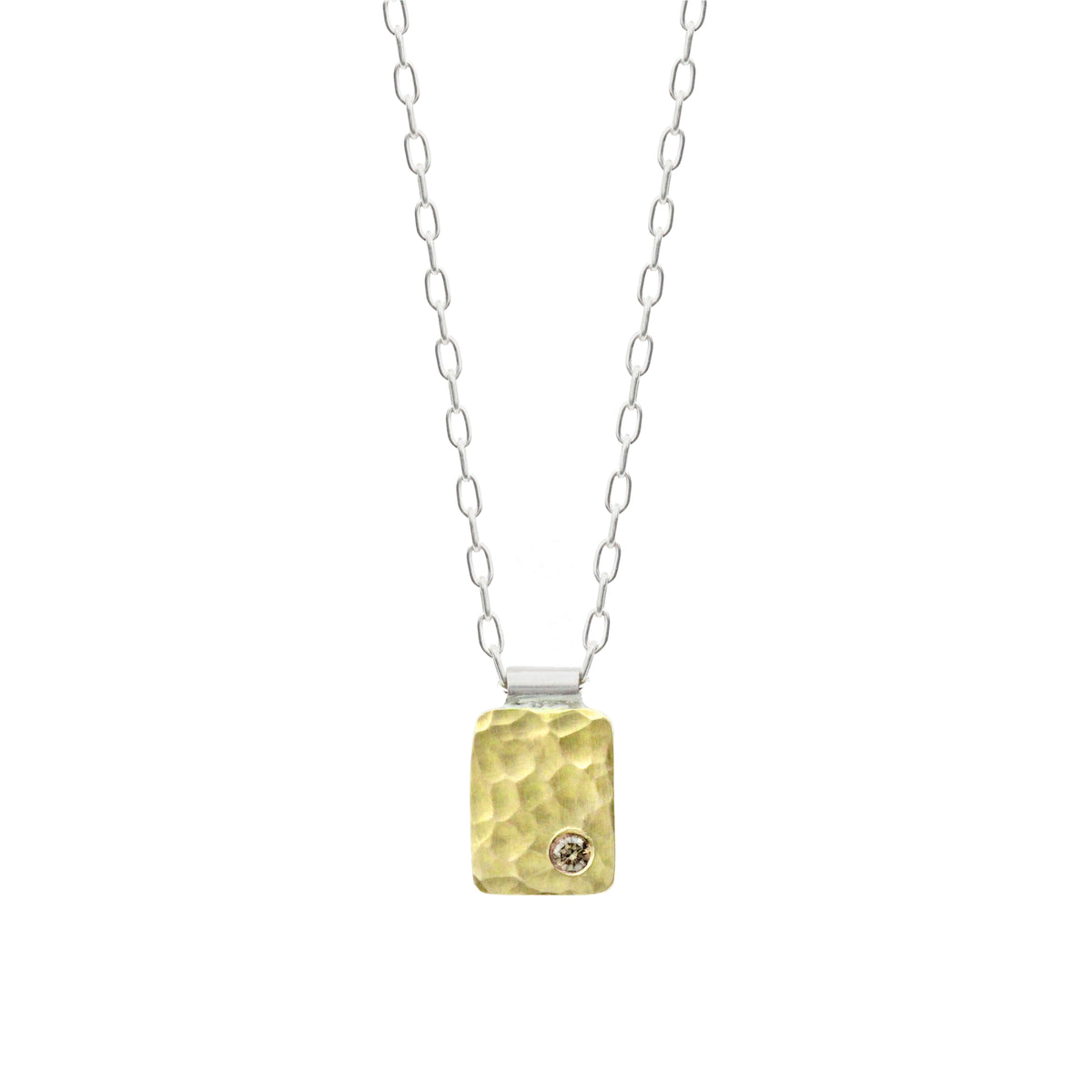 Rectangle Cell Pendant in Hammered Yellow Gold with Diamond Accent