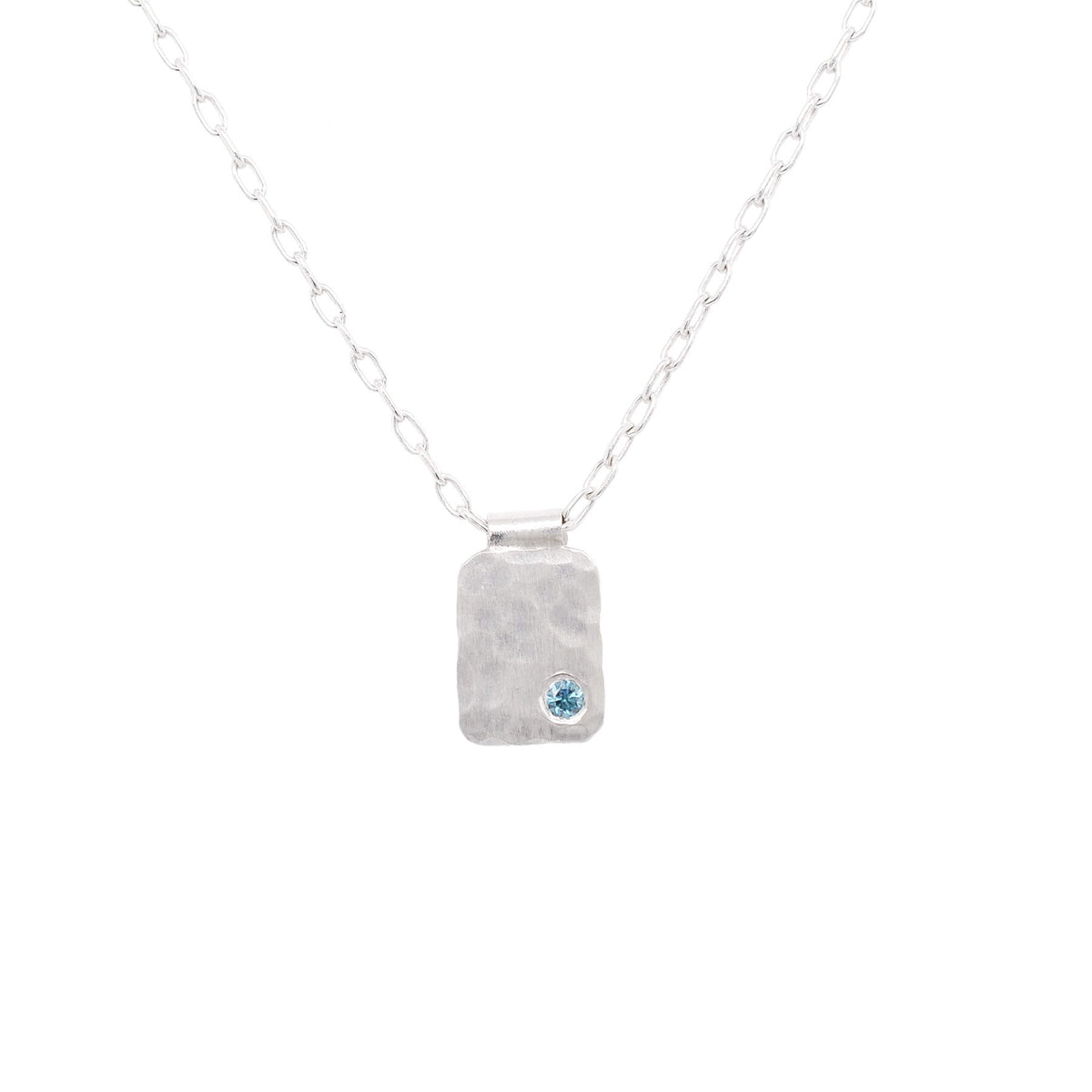 Rectangle Cell Pendant in Hammered Silver with Blue Diamond Accent