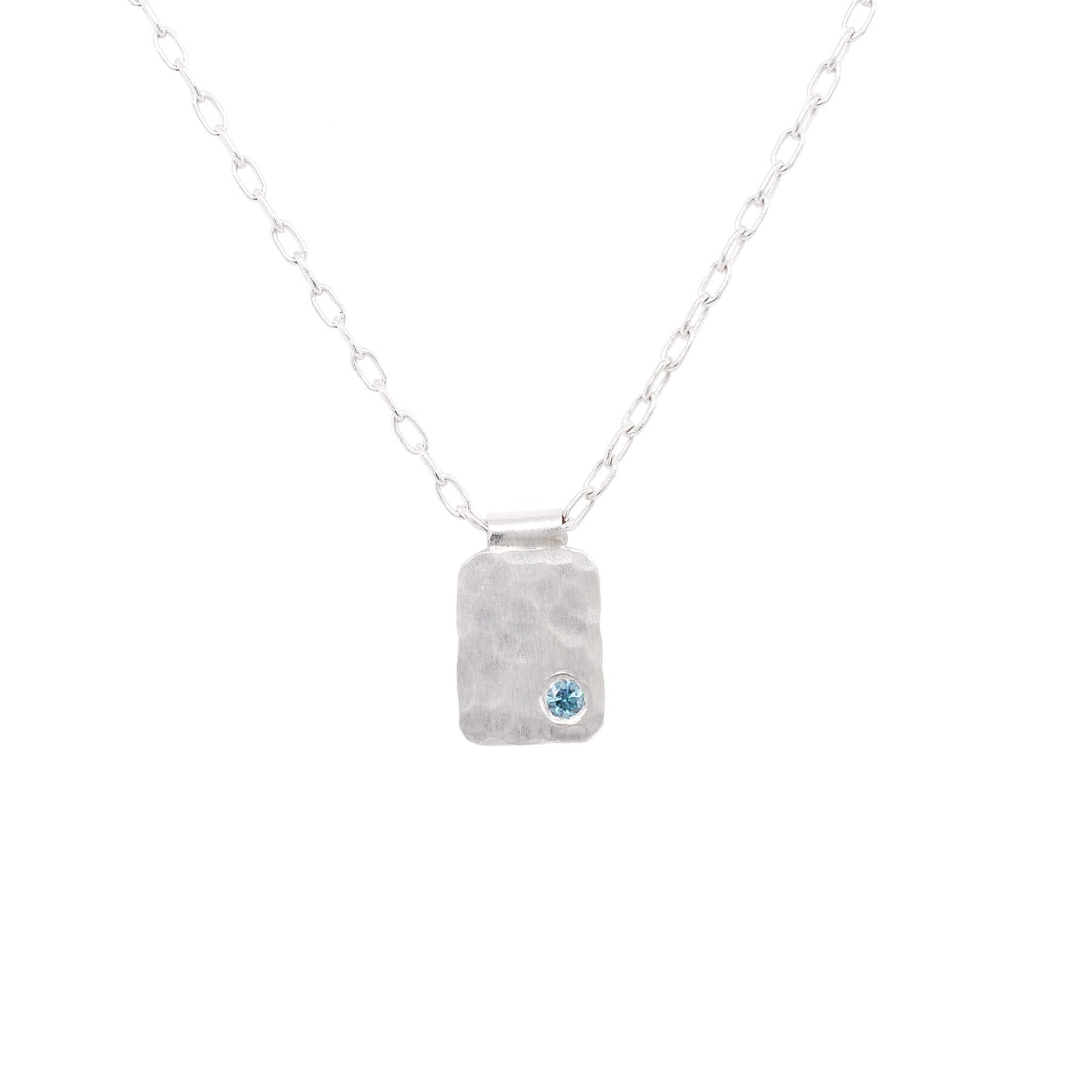 Rectangle Cell Pendant in Hammered Silver with Blue Diamond Accent