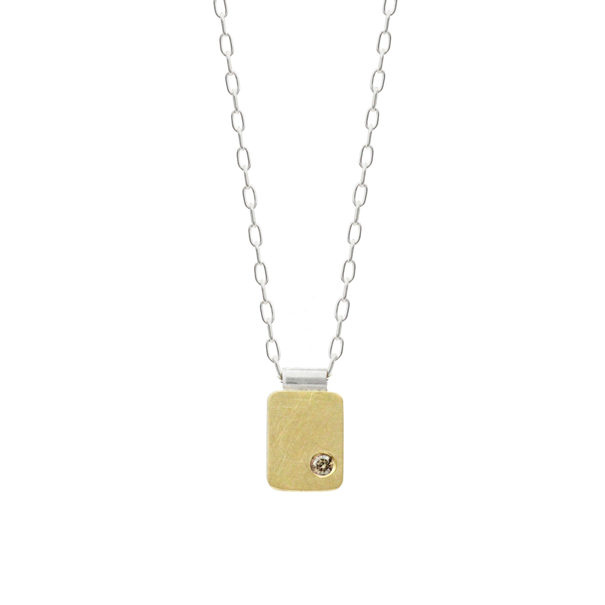 Rectangle Cell Pendant in Yellow Gold with Diamond Accent