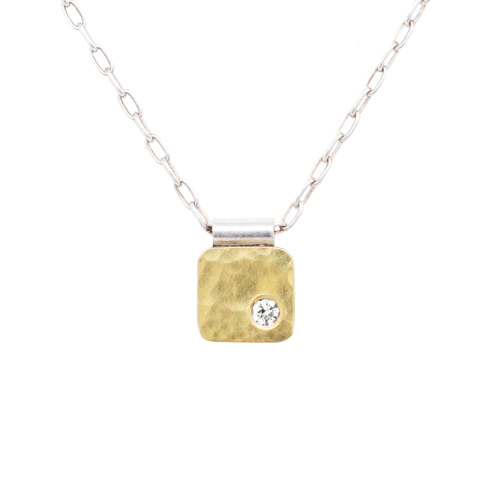 Hammered yellow gold and champagne diamond cell necklace. Handmade by EC Design Jewelry in Minneapolis, MN.
