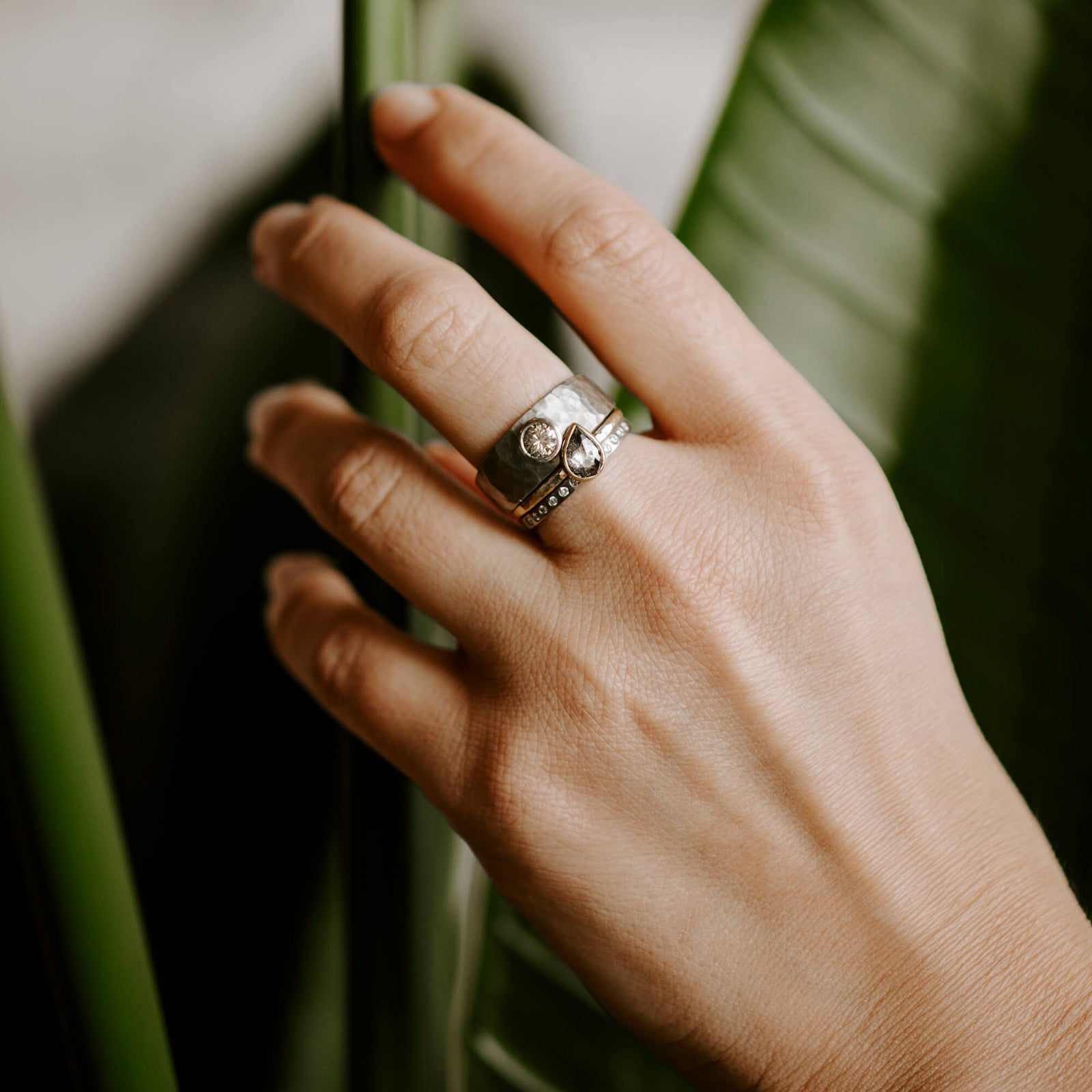 Handmade diamond rings from EC Design in Minneapolis, MN. Each ring is handmade with recycled metal and conflict-free stones.