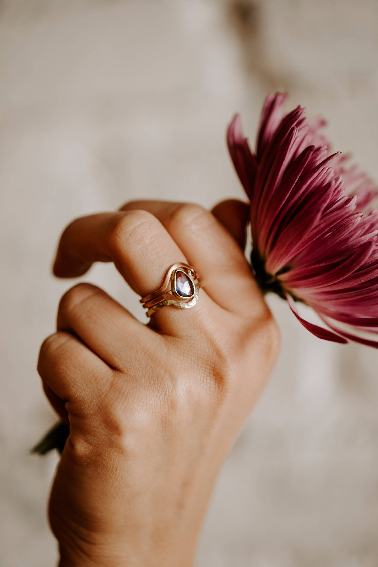 Sapphire ring and contour bands from EC Design in Minneapolis, MN.