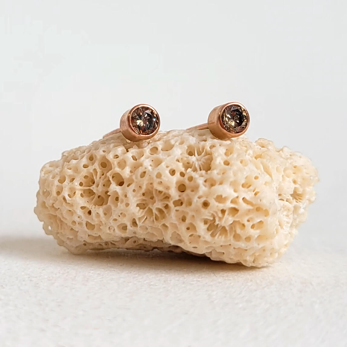 Champagne Diamond Stud Earrings in Rose Gold