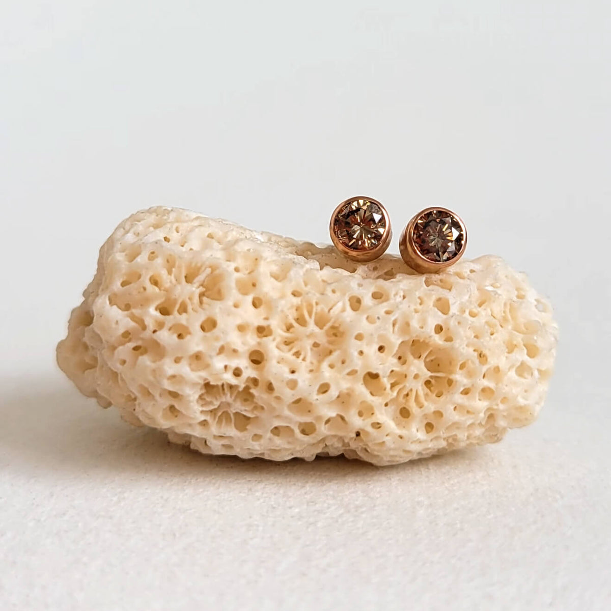 Champagne Diamond Stud Earrings in Rose Gold