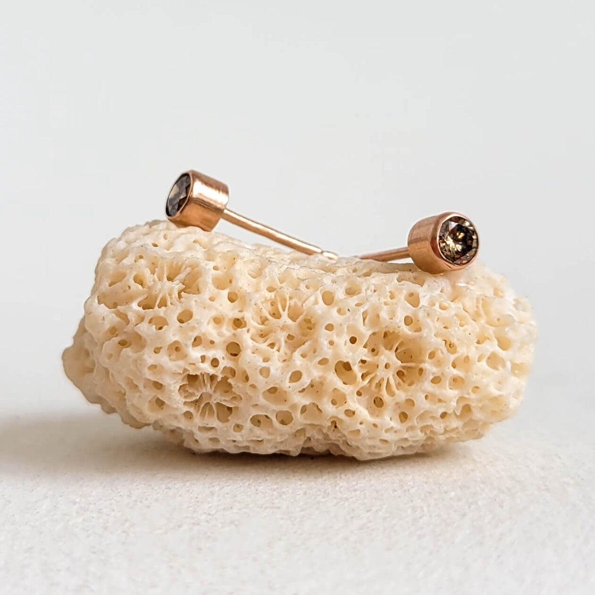 Champagne Diamond Stud Earrings in Rose Gold