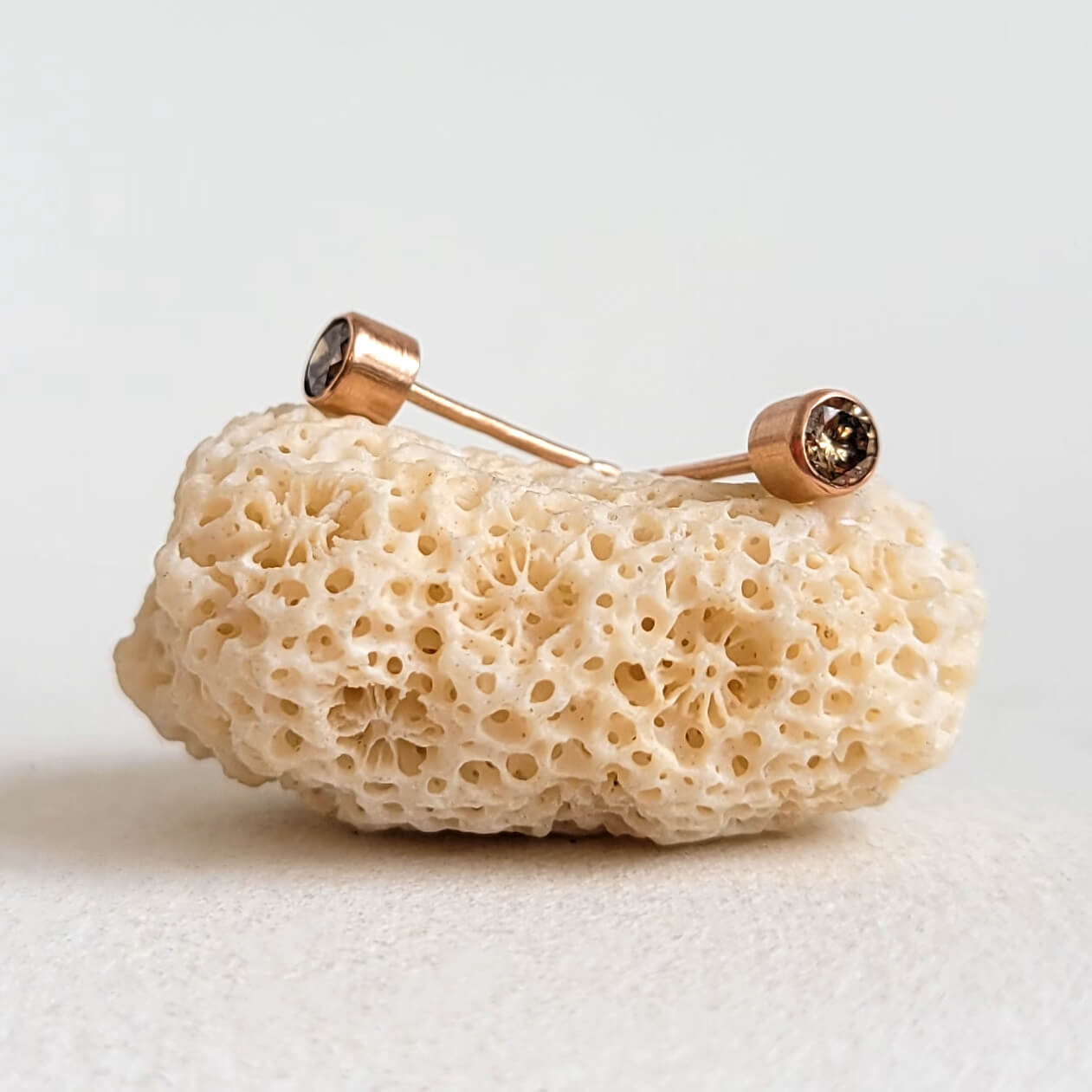 Champagne Diamond Stud Earrings in Rose Gold