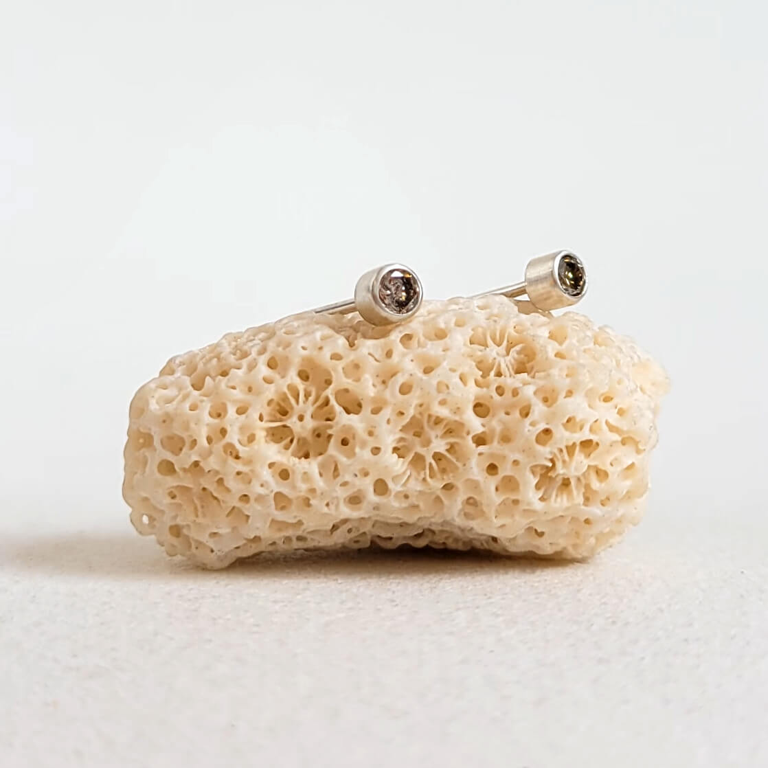 Delicate Champagne Diamond Stud Earrings in Sterling Silver