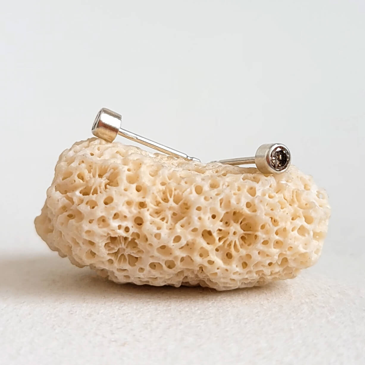 Delicate Champagne Diamond Stud Earrings in Sterling Silver