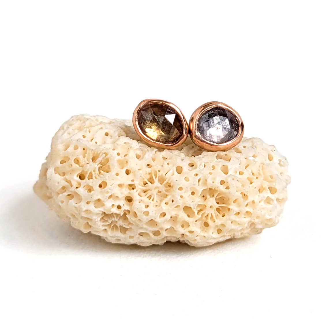 Mis-matched Rose Cut Sapphire Stud Earrings in Rose Gold
