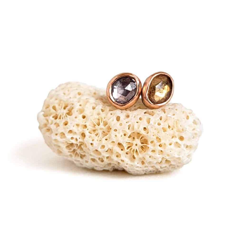 Mis-matched Rose Cut Sapphire Stud Earrings in Rose Gold