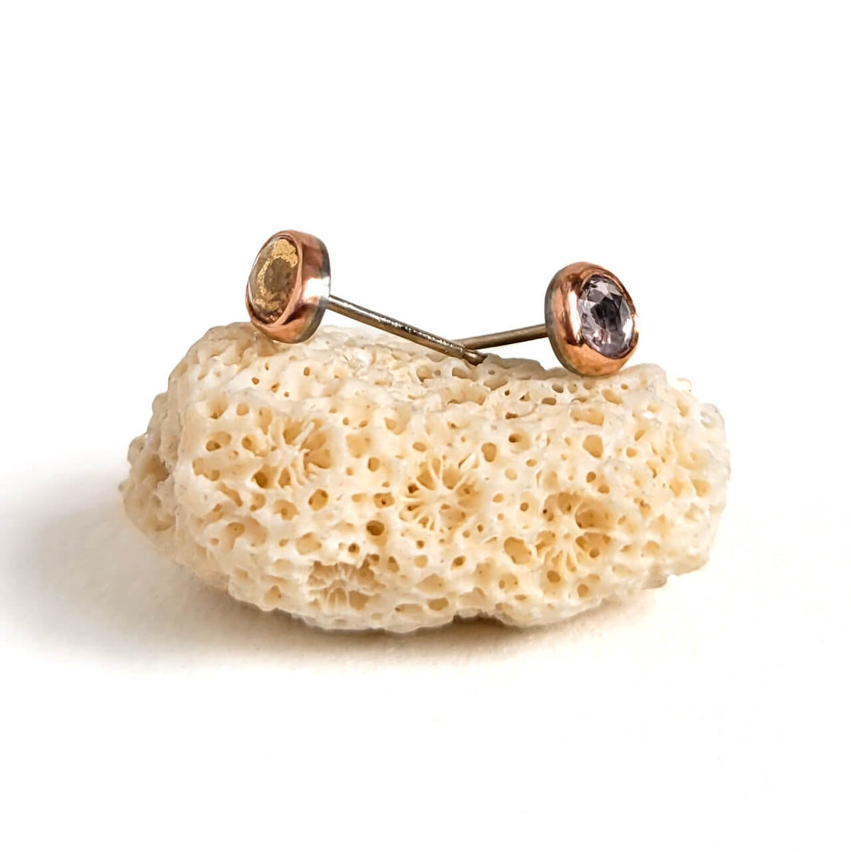 Mis-matched Rose Cut Sapphire Stud Earrings in Rose Gold
