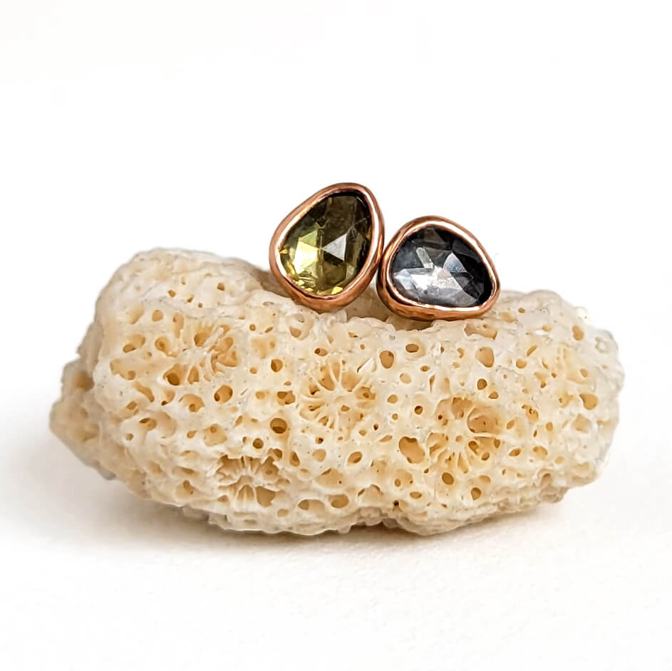 Mis-matched Triangular Sapphire Earrings in Rose Gold