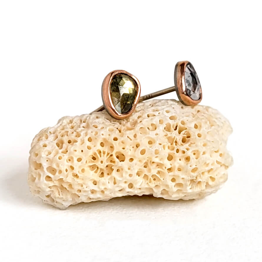 Mis-matched Triangular Sapphire Earrings in Rose Gold