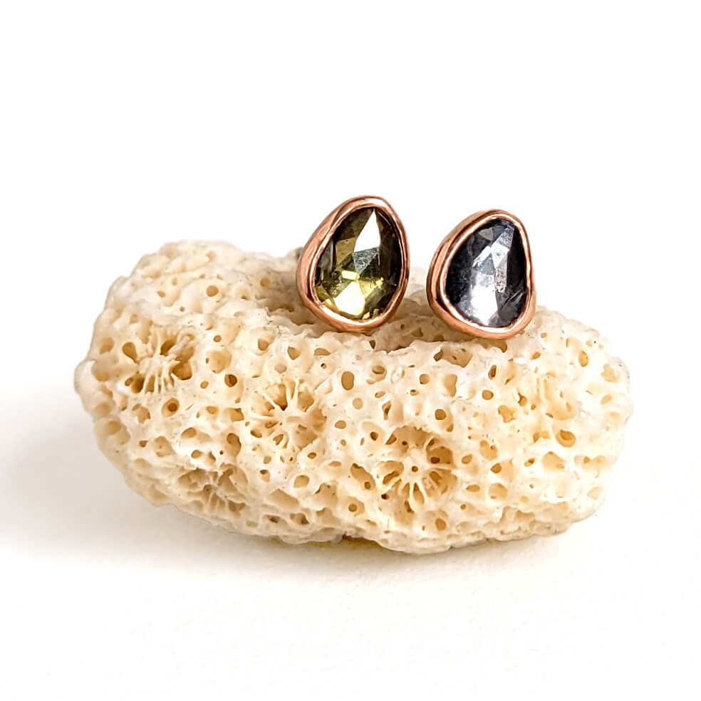 Mis-matched Triangular Sapphire Earrings in Rose Gold