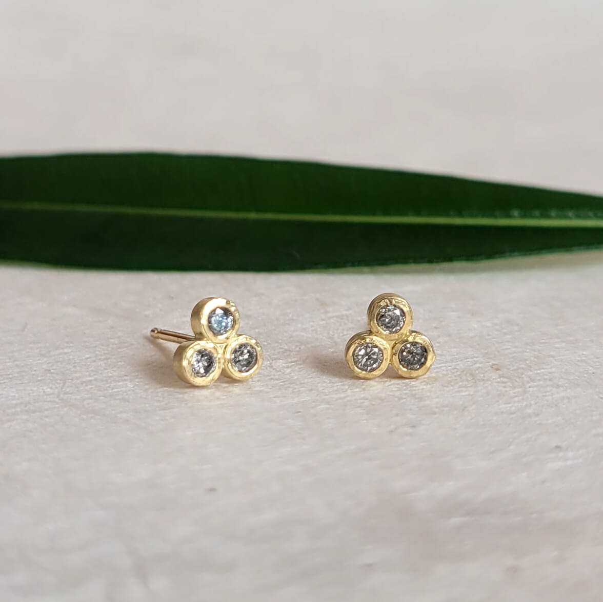 Brilliant Cut 3-Stone Diamond and 18k Yellow Gold Stud Earrings - EC Design  Jewelry