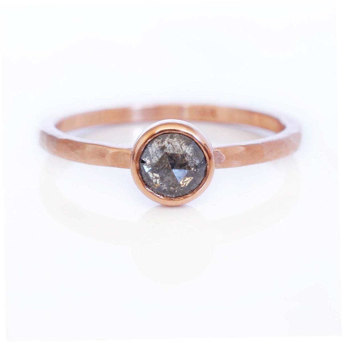 Salt and Pepper Rose Cut Diamond Ring in Rose Gold