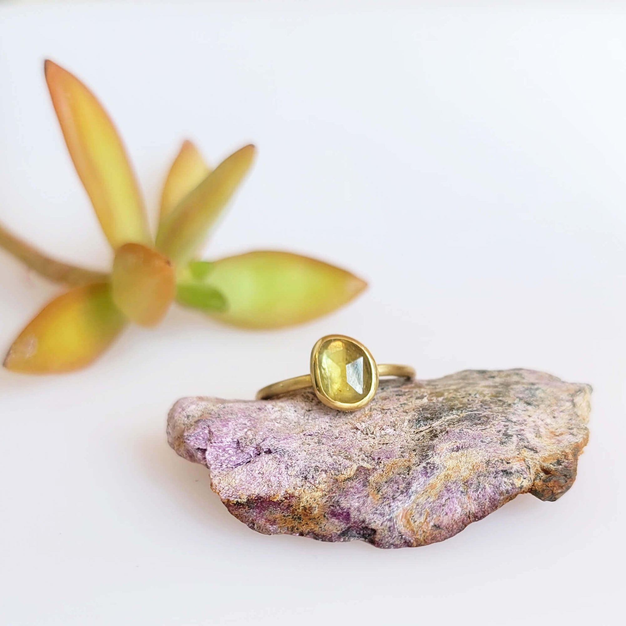 Organic Yellow Sapphire Ring in Yellow Gold