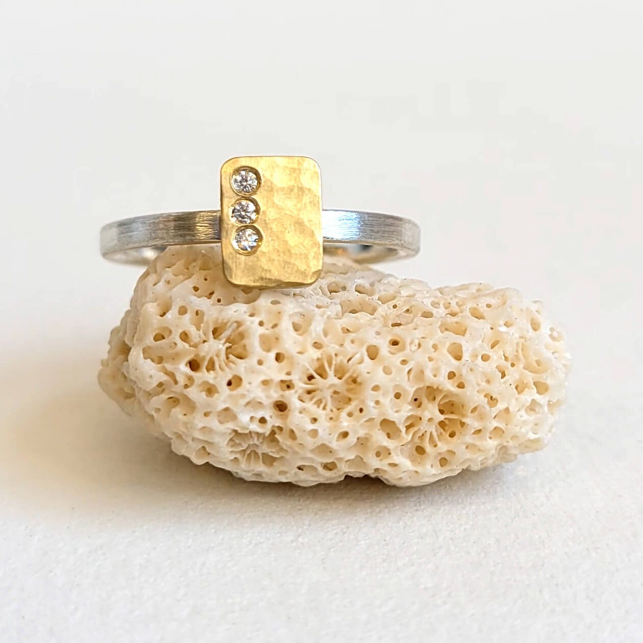 Rectangle Cell Ring in Mixed Metals with Diamond Accent