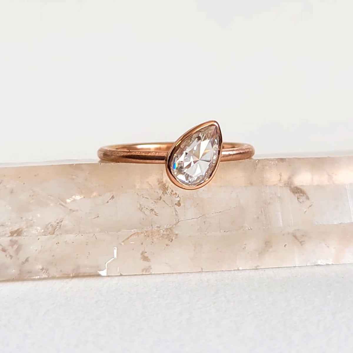 Teardrop Rose Cut Moissanite in Rose Gold