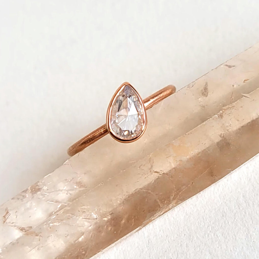 Teardrop Rose Cut Moissanite in Rose Gold