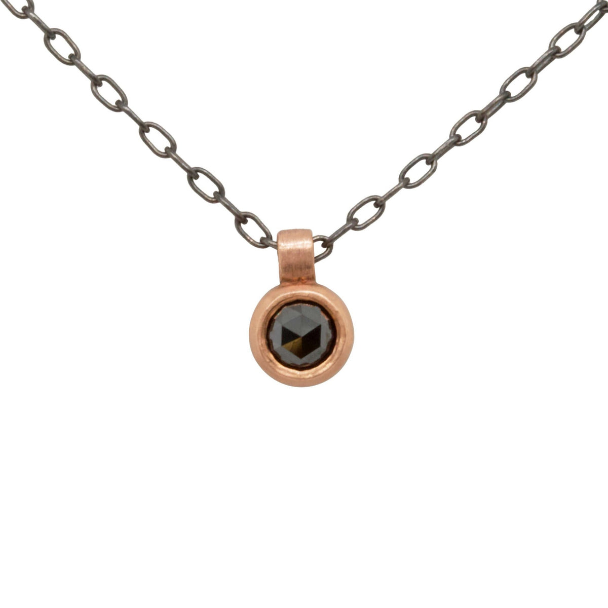 Rose Cut Black Diamond and Rose Gold Bezel Set Necklace