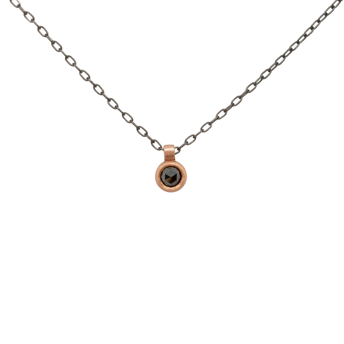 Rose Cut Black Diamond and Rose Gold Bezel Set Necklace