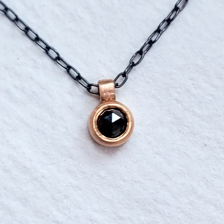 Rose Cut Black Diamond and Rose Gold Bezel Set Necklace