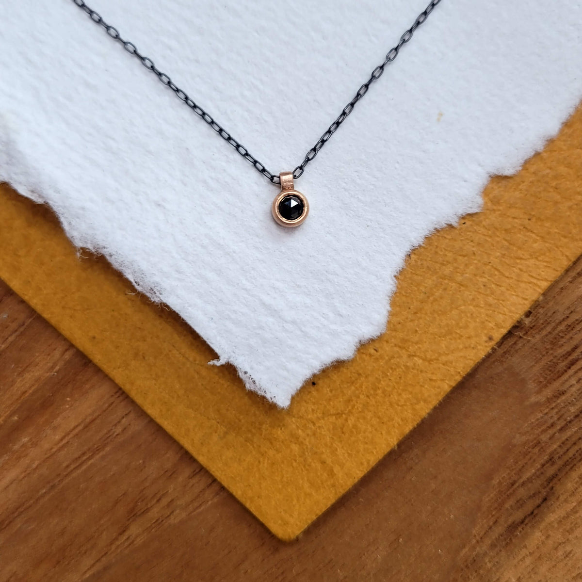 Rose Cut Black Diamond and Rose Gold Bezel Set Necklace