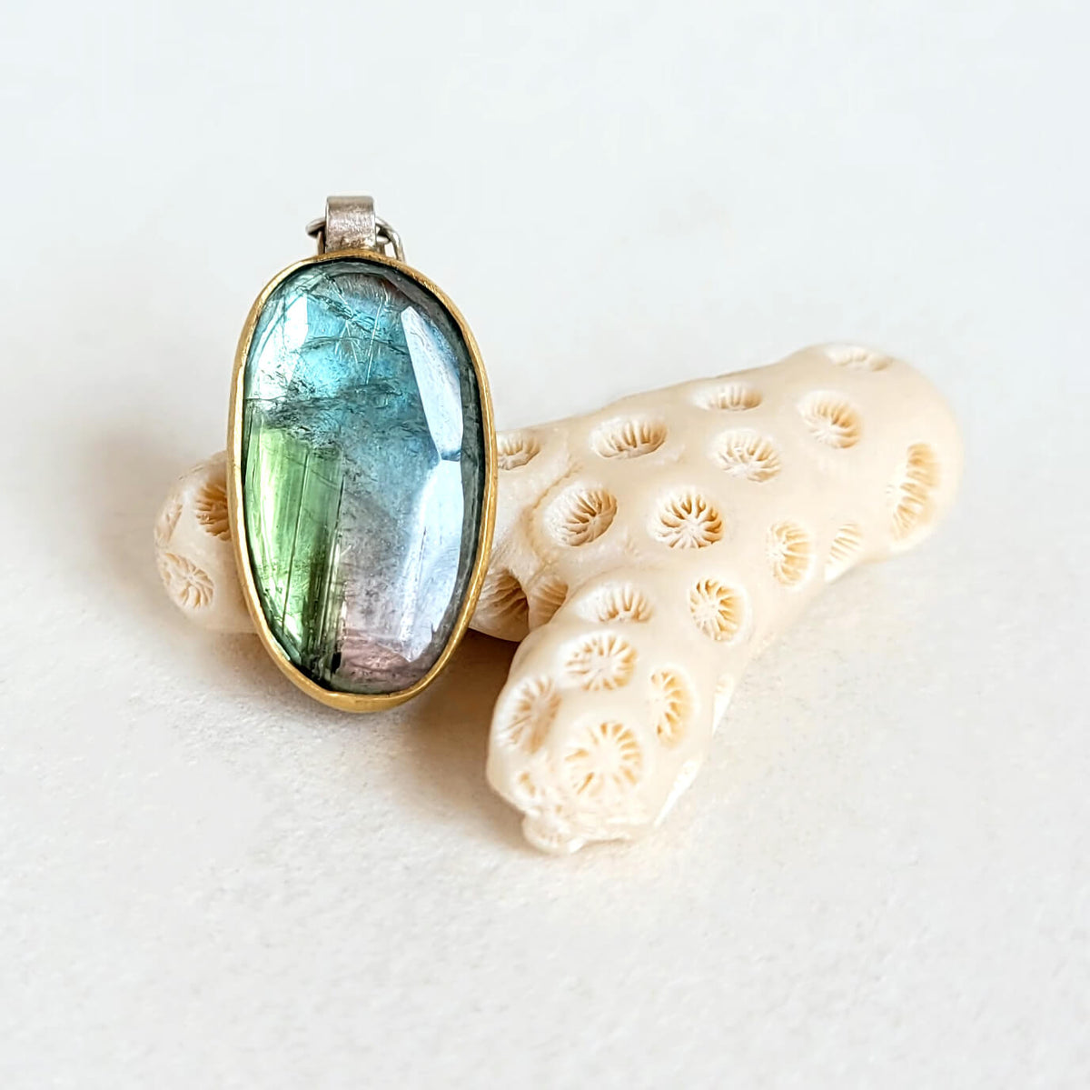 Watercolor Tourmaline and Yellow Gold Necklace