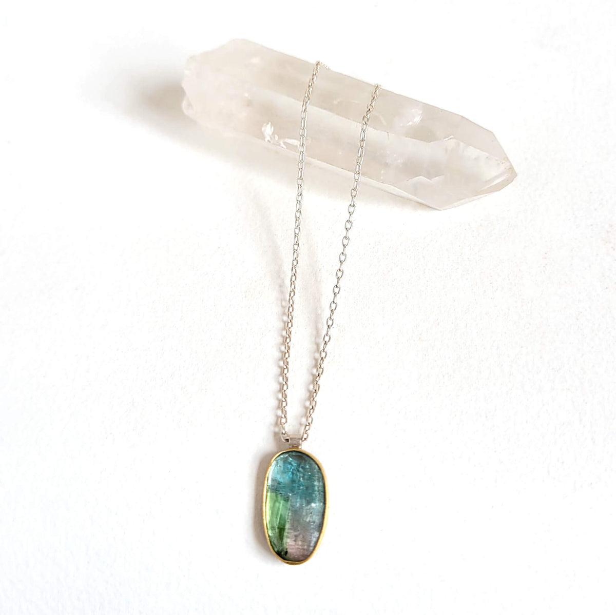 Watercolor Tourmaline and Yellow Gold Necklace