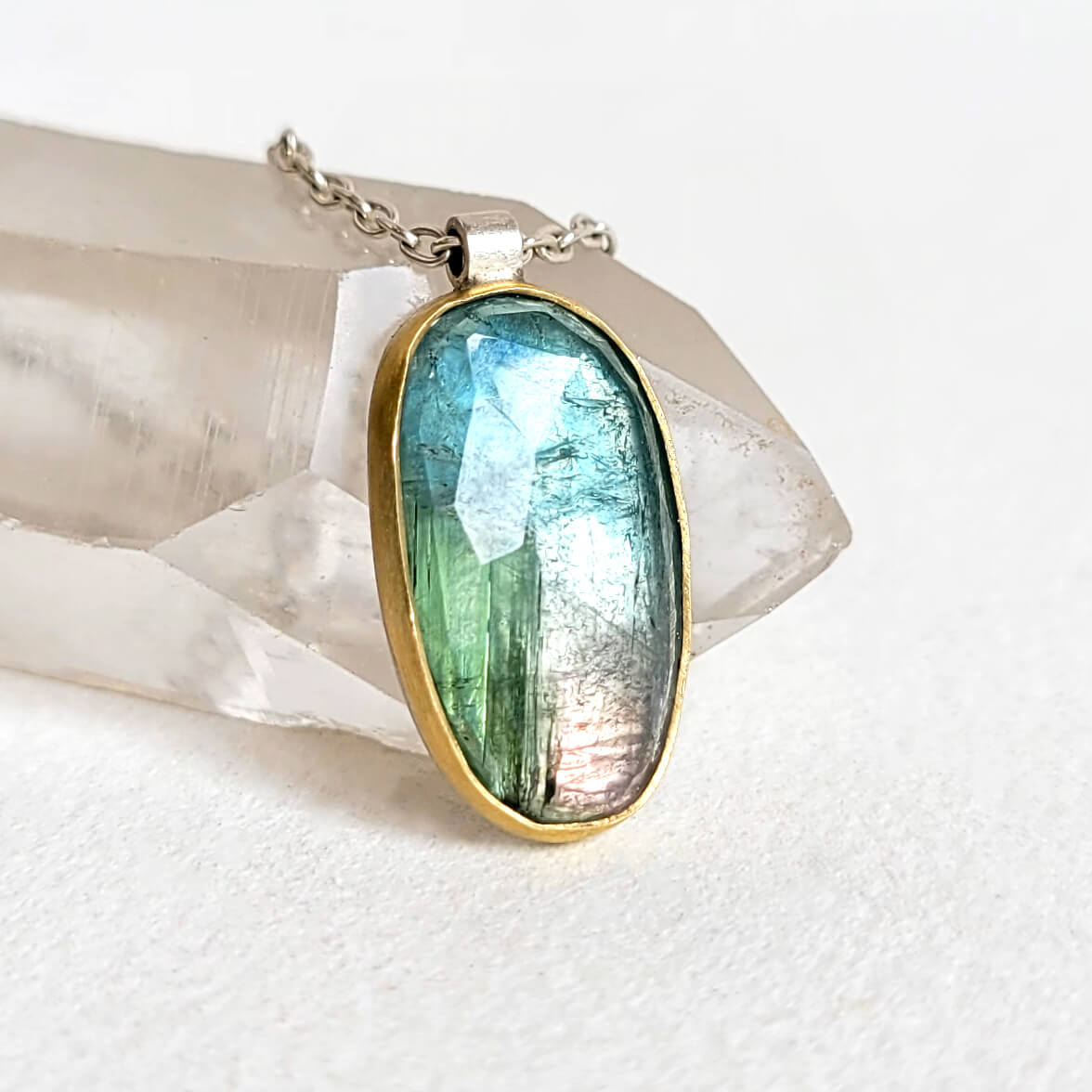 Watercolor Tourmaline and Yellow Gold Necklace