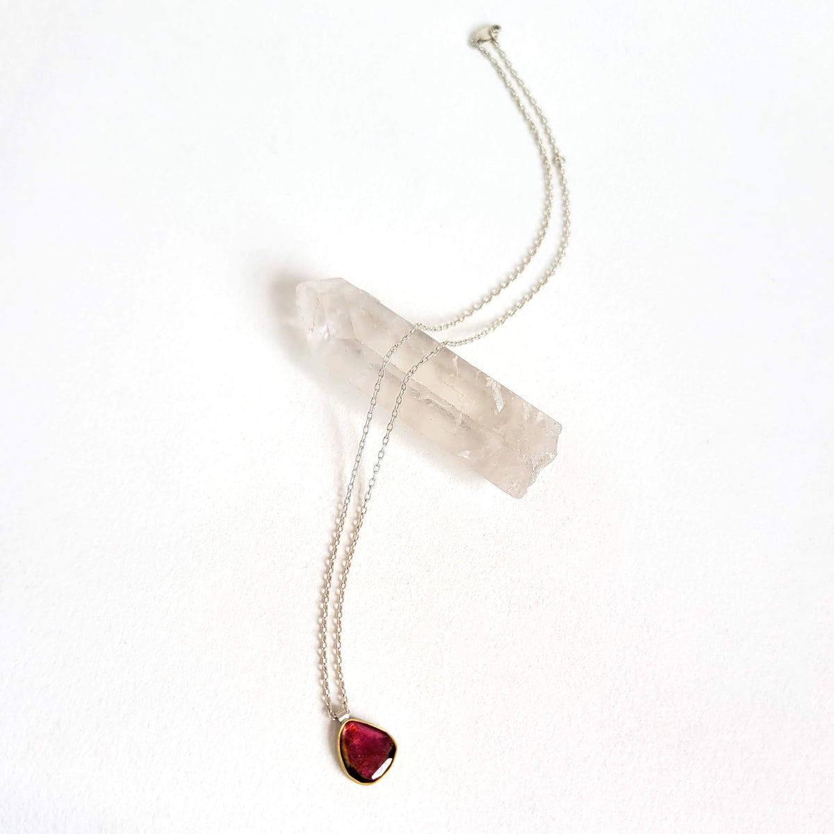 Pink Watermelon Tourmaline and Yellow Gold Necklace
