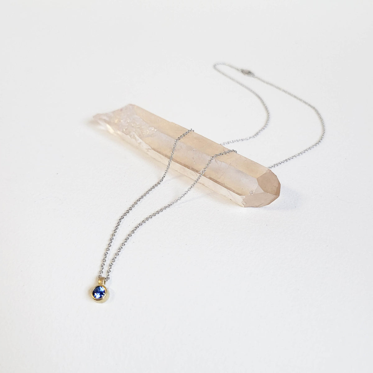 Blue Sapphire and yellow Gold Bezel Set Necklace