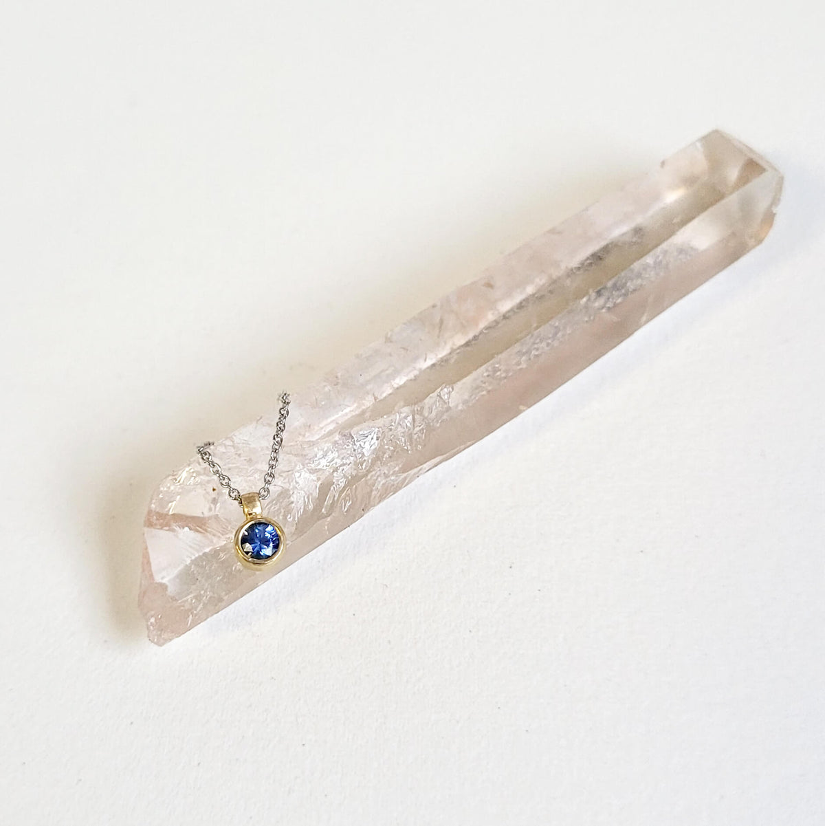 Blue Sapphire and yellow Gold Bezel Set Necklace