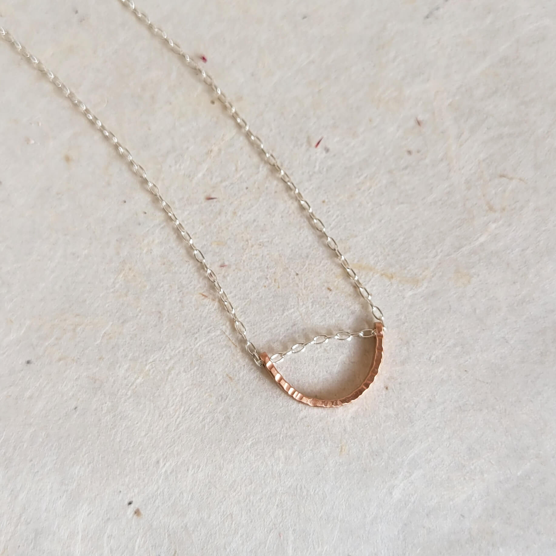 Linear Hammered Rose Gold Half Moon Necklace